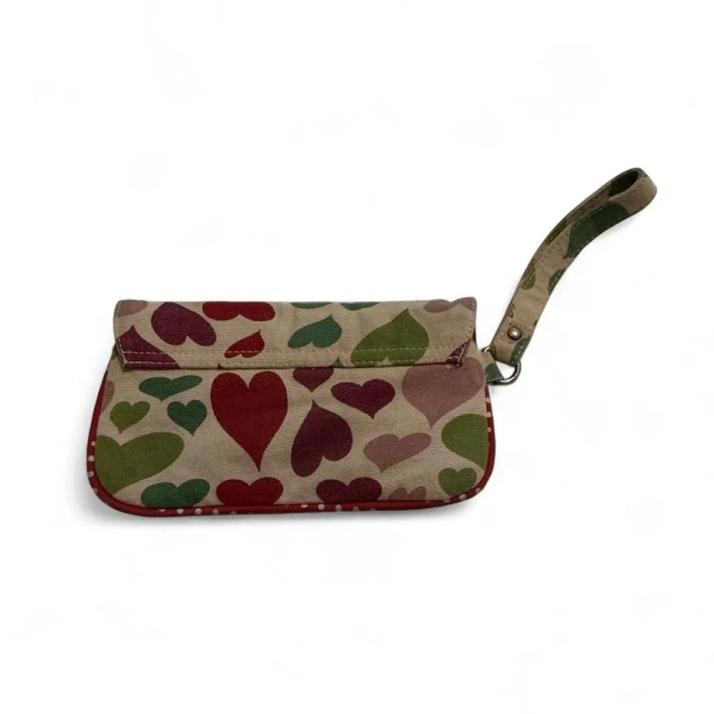 Bungalow‎ 360 Wristlet Clutch Womens OS Beige Red Heart Canvas